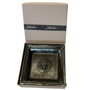 NEW Juliska Courage Lion Pottery Dish Metallic Wash Square Trinket Bowl Tray Box